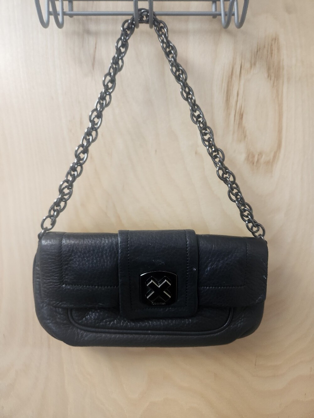 Calvin Klein Black Mini Textured Shoulder Bag with Chain Strap